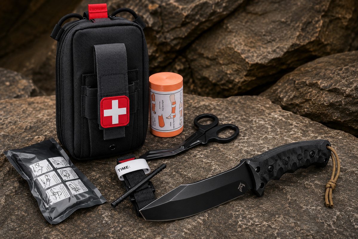 Kit botiquín táctico con cuchillo y accesorios
